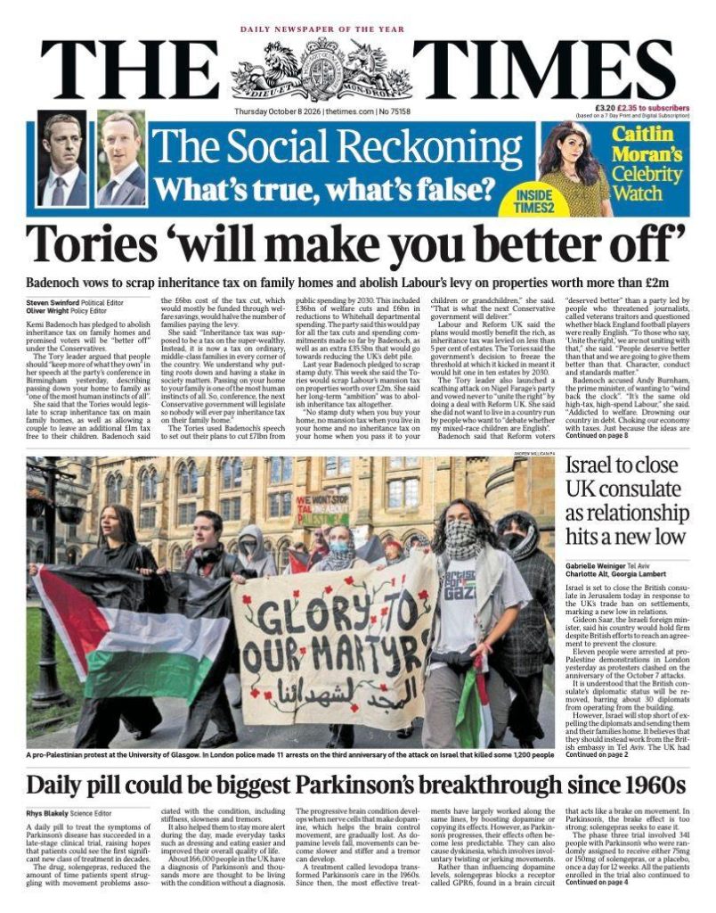 "Tories 'will make you better off'," reads the headline on the front page of the Times.